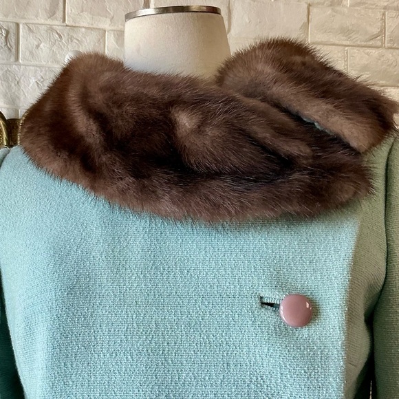 Vintage 1960 Blue Fur Collar Mod Side Button Jacket - Picture 3 of 13